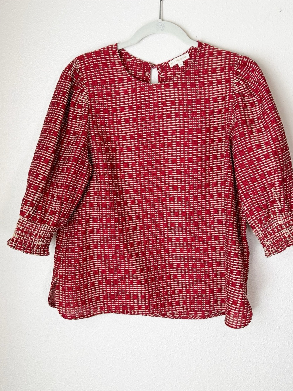 Ann Mashburn Fall Red Blouse Top M Casual Office Classic Puff Sleeve